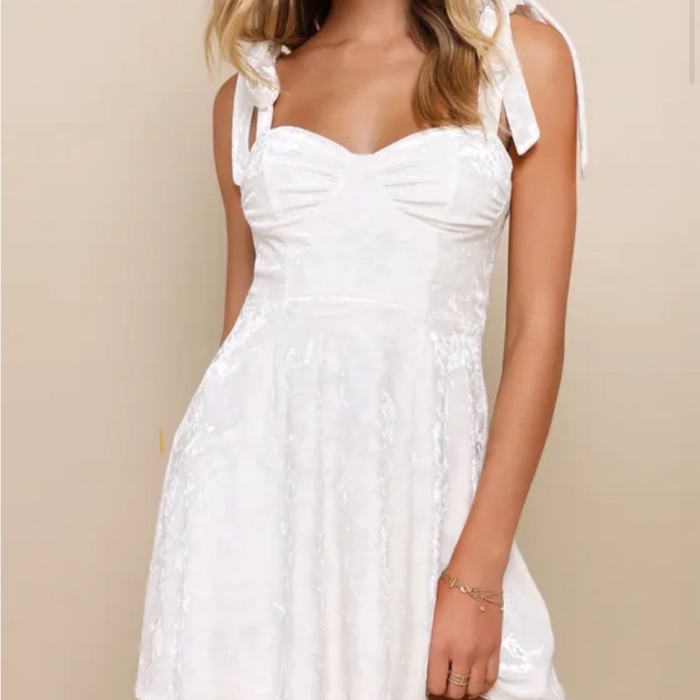 Lulu's White Ruched Tie Front Mini Dress